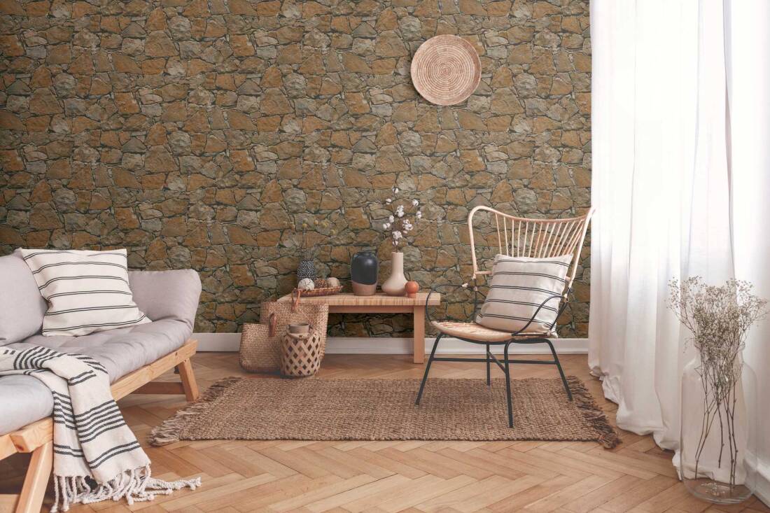 Stone Wallpaper in Beige/Brown/Black