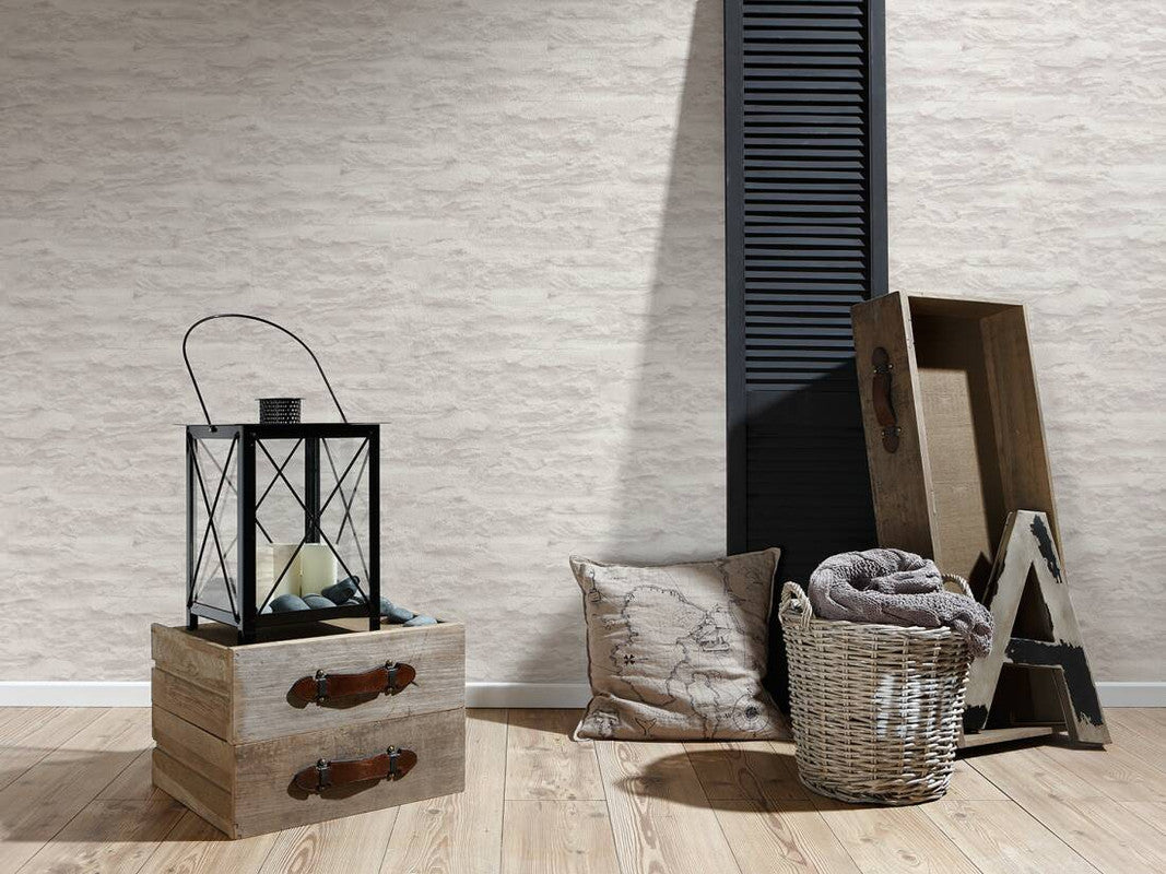 Stone Structure Wallpaper in Cream/White