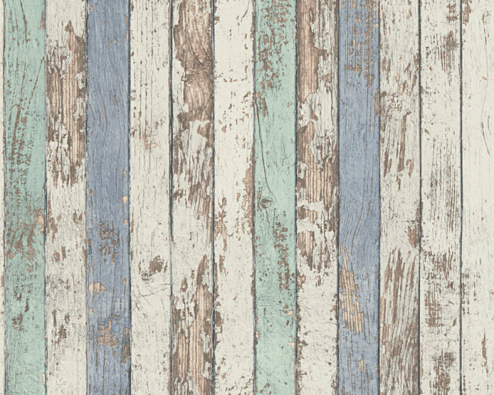 Cottage Wood Wallpaper in Blue/Brown/White