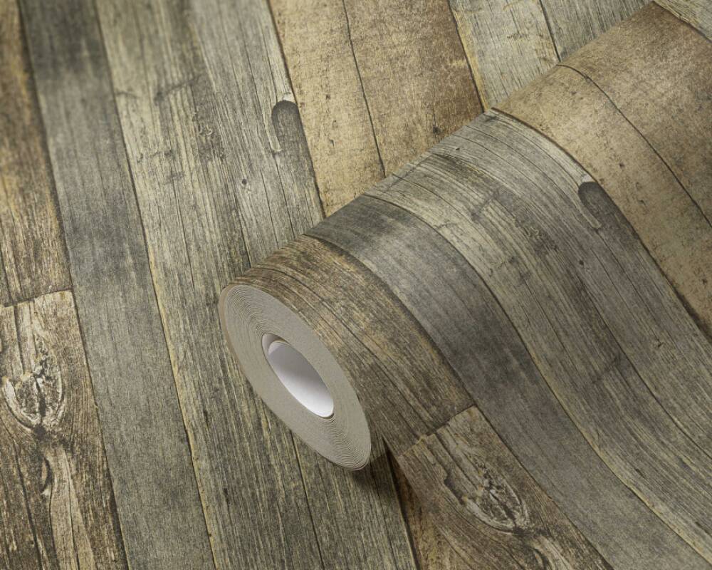 Cottage Wood Wallpaper in Brown/Cream/Yellow