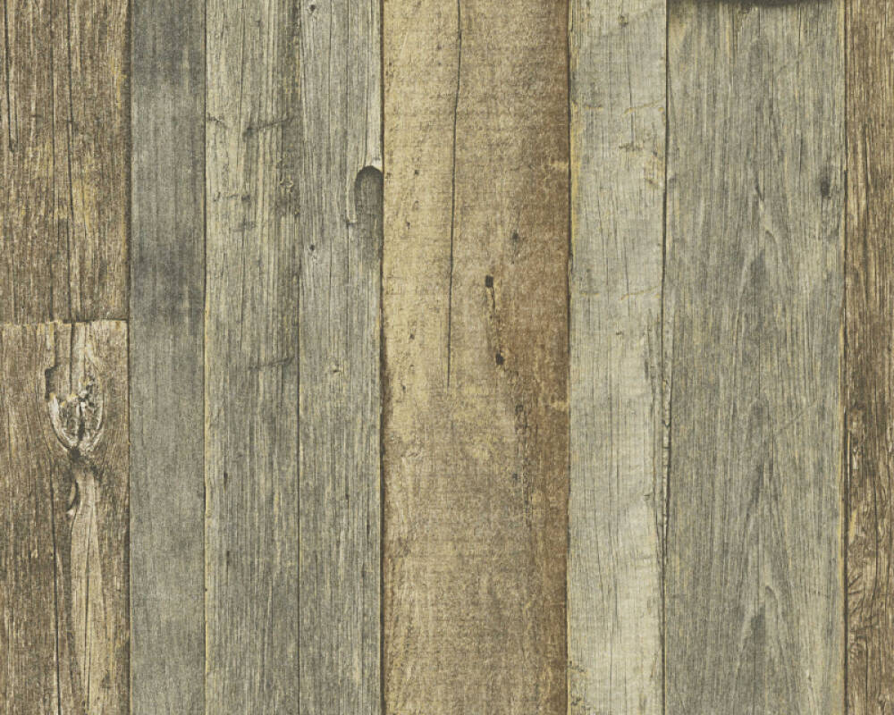 Cottage Wood Wallpaper in Brown/Cream/Yellow