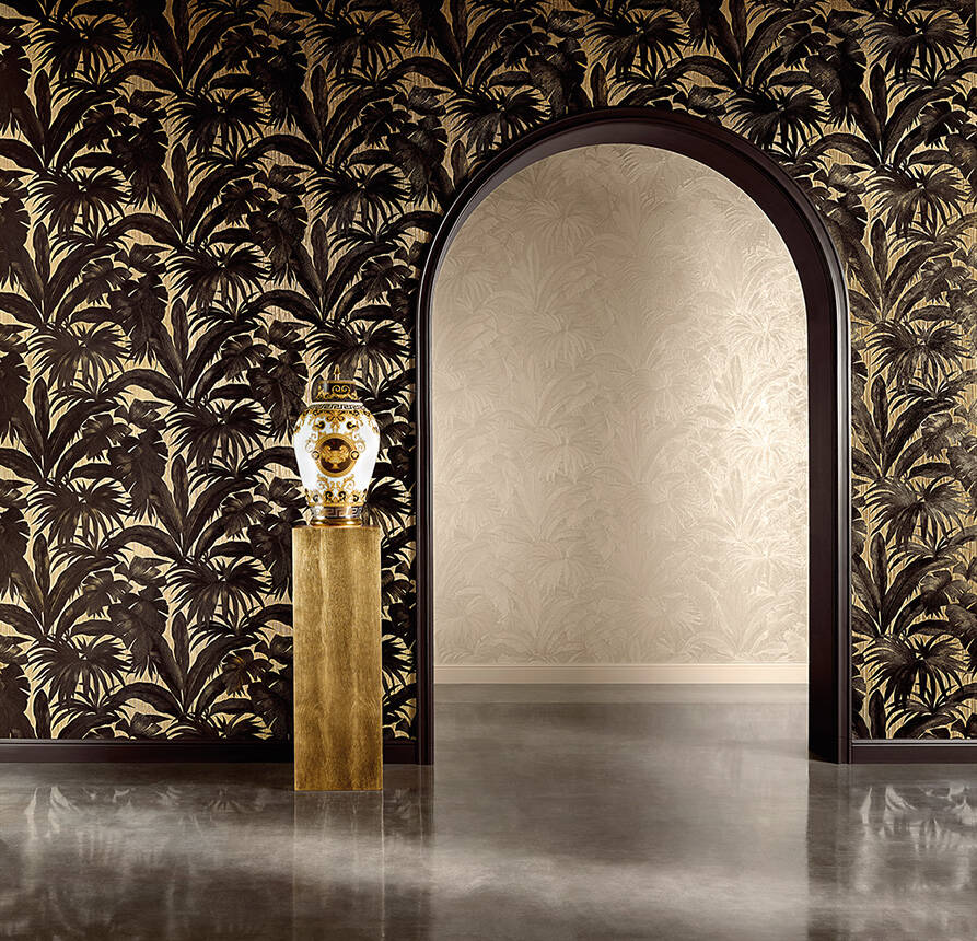 Jungle Palm Leaves Textured Wallpaper in Brown/Cream from the Versace V Collection