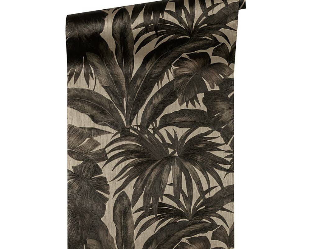 Jungle Palm Leaves Textured Wallpaper in Brown/Cream from the Versace V Collection