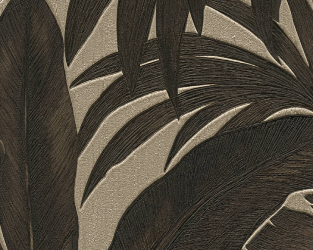 Jungle Palm Leaves Textured Wallpaper in Brown/Cream from the Versace V Collection