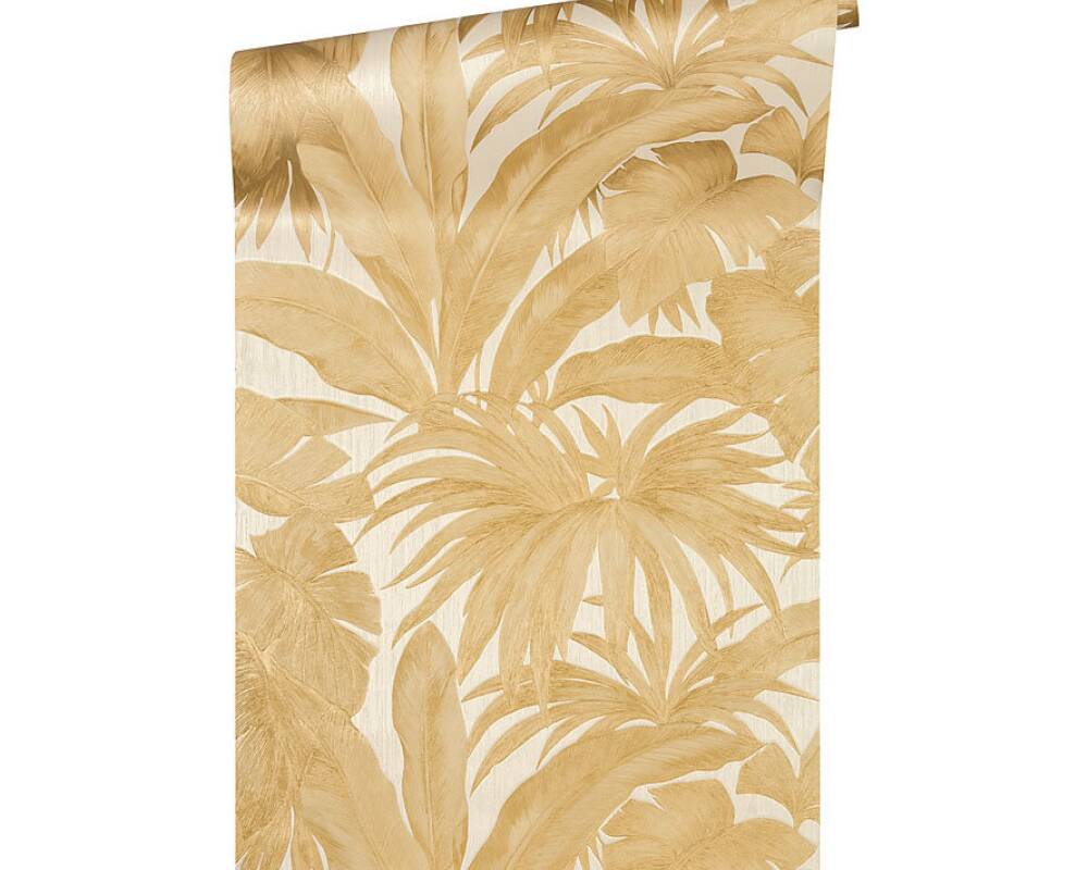 Jungle Palm Leaves Textured Wallpaper in Cream/Gold from the Versace V Collection