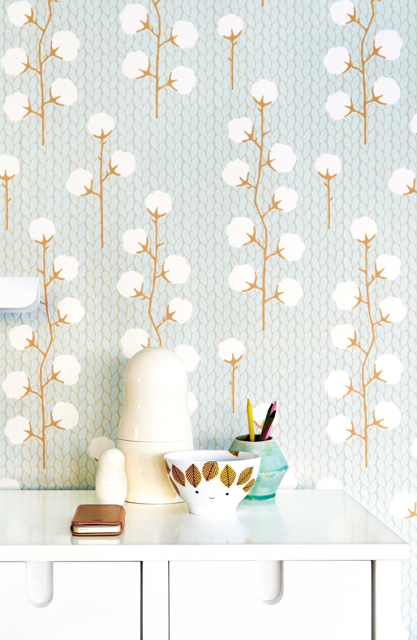 Sweet Cotton Turquoise Wallpaper by Majvillan