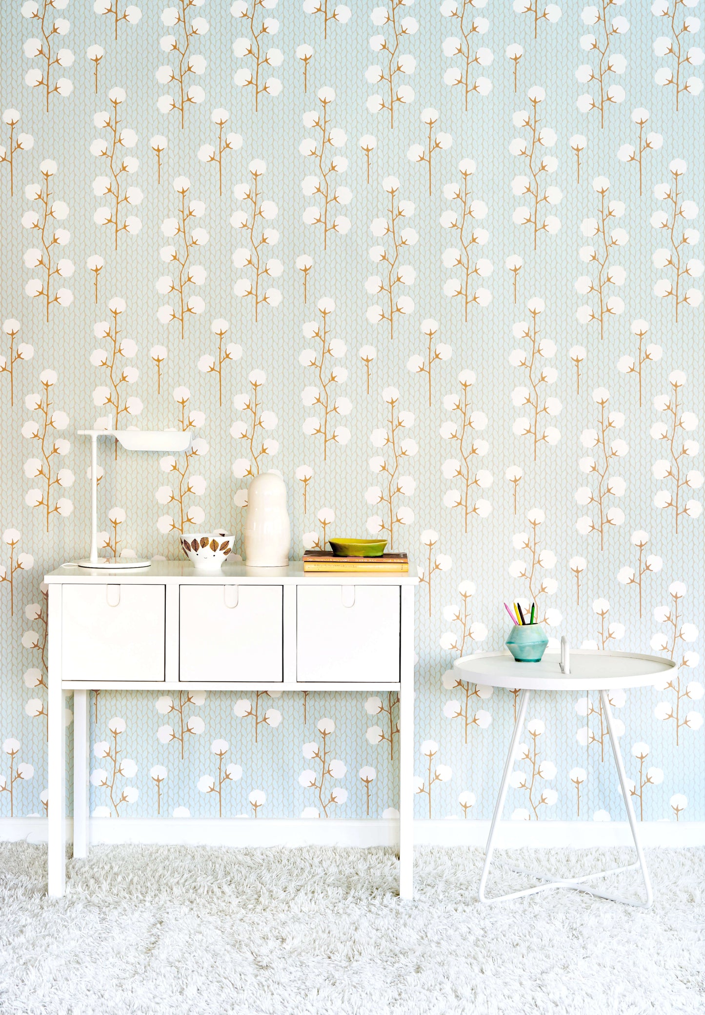 Sweet Cotton Turquoise Wallpaper by Majvillan