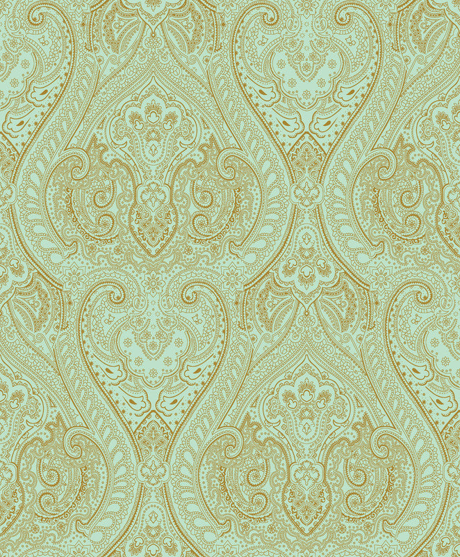 Lace  Wallpaper in Green/Rose Gold