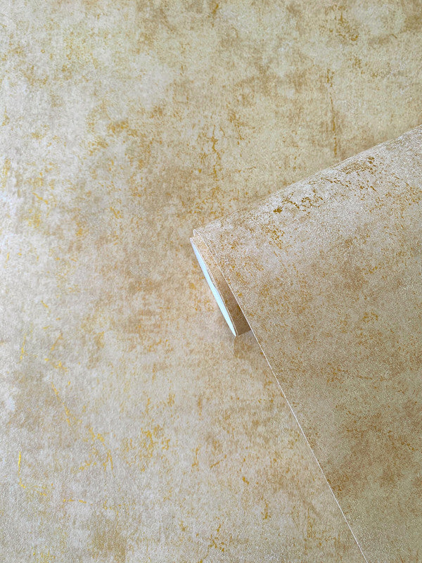 Metallic Plaster Wallpaper in Gold/Beige