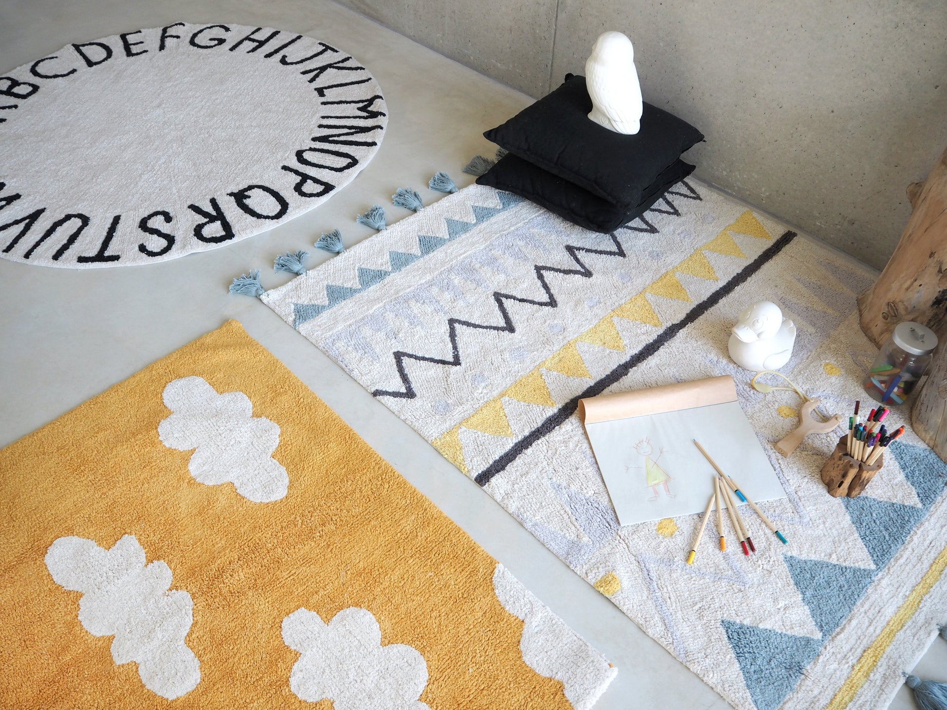 Azteca Natural Rug in Vintage Blue design by Lorena Canals