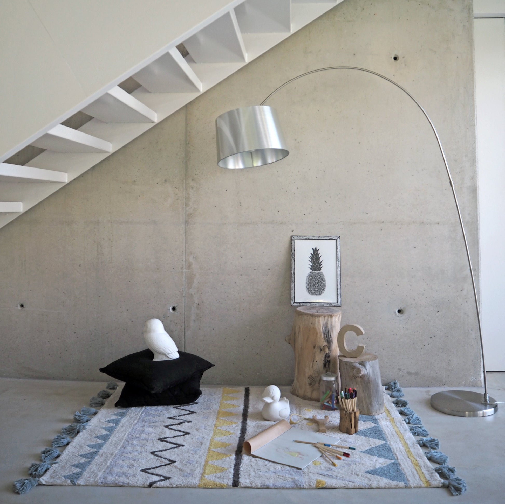 Azteca Natural Rug in Vintage Blue design by Lorena Canals