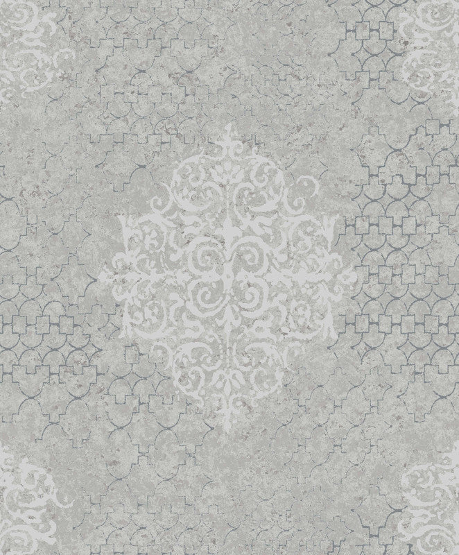 Sample Damask Mottled Wallpaper in Silver Grey