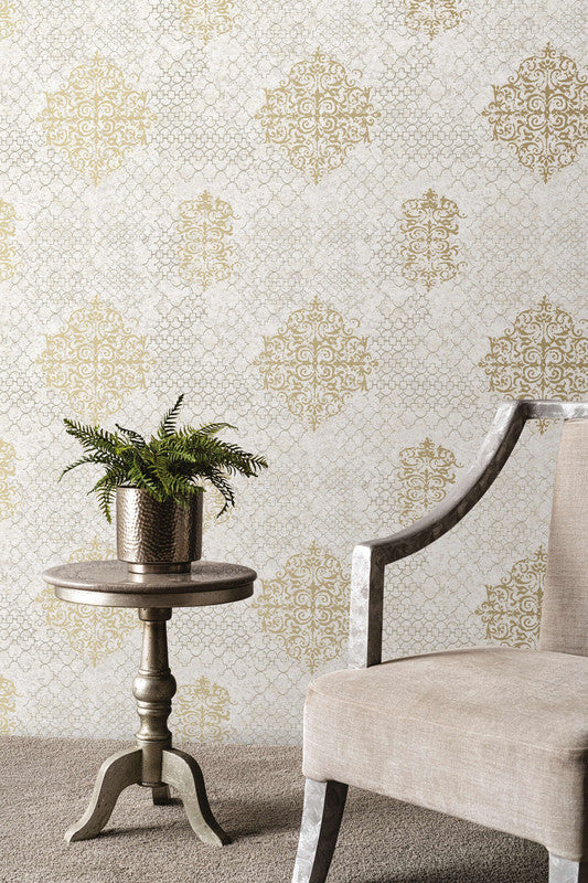Damask Mottled Wallpaper in Rose Gold