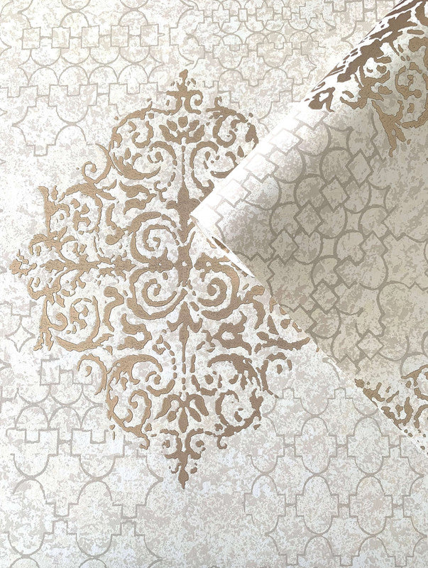 Damask Mottled Wallpaper in Rose Gold