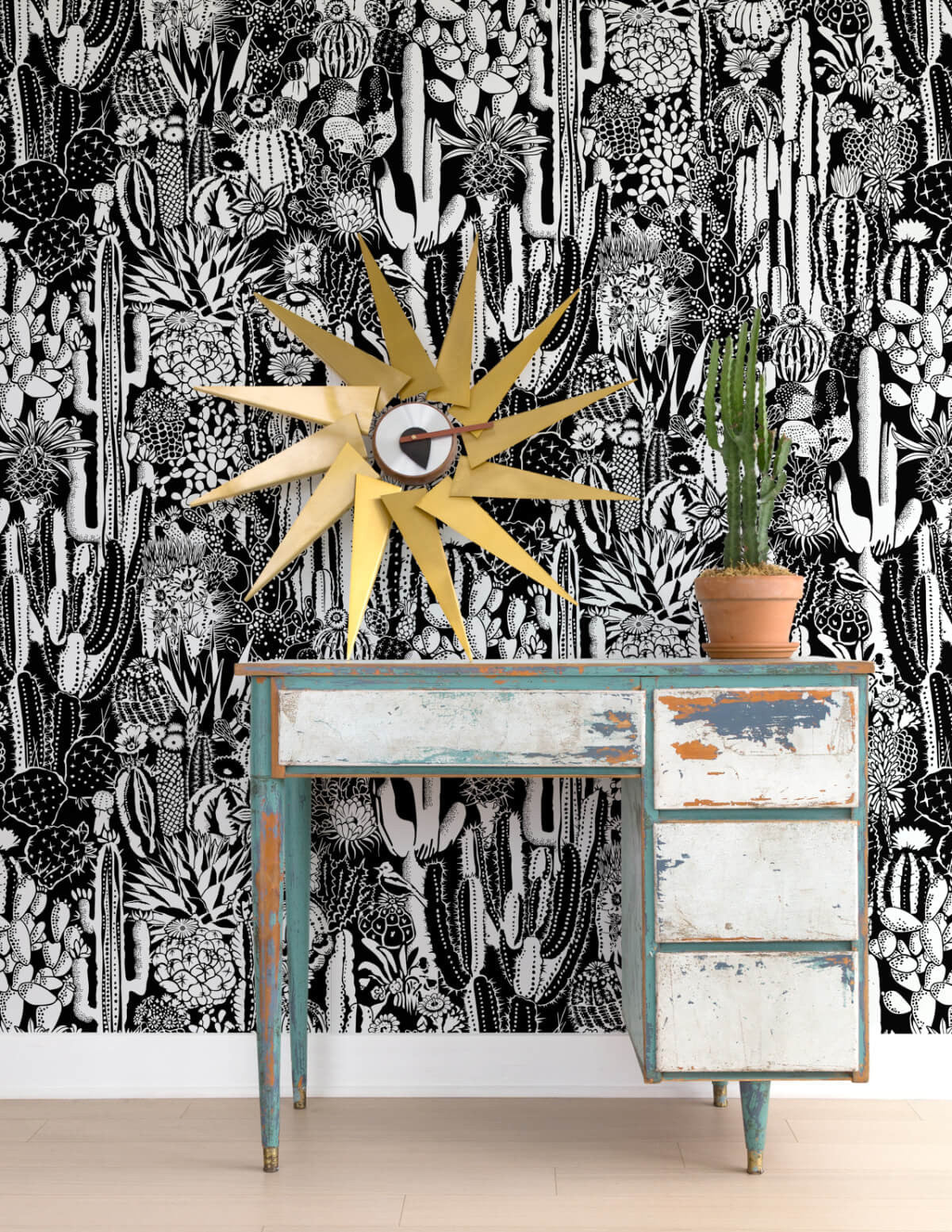 Sample Cactus Spirit Wallpaper in Contrast design by Aimee Wilder