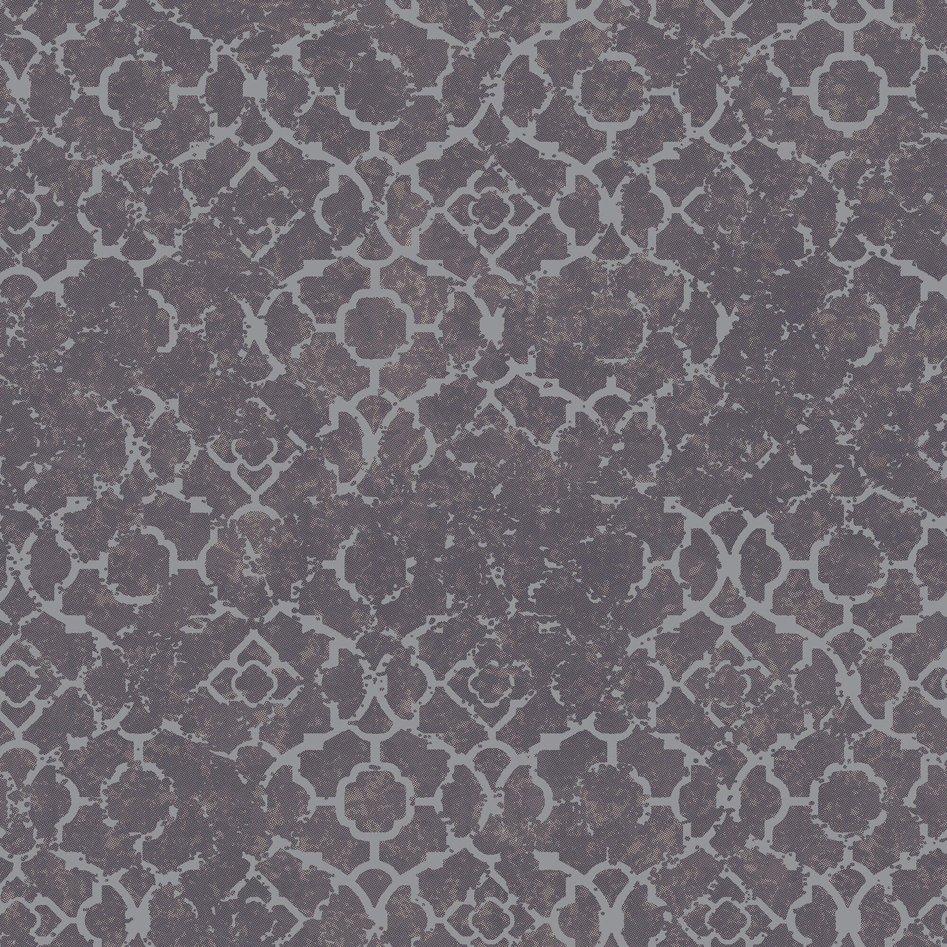 Aged Quatrefoil Purple/Silver from the Emporium Collection by Galerie Wallcoverings