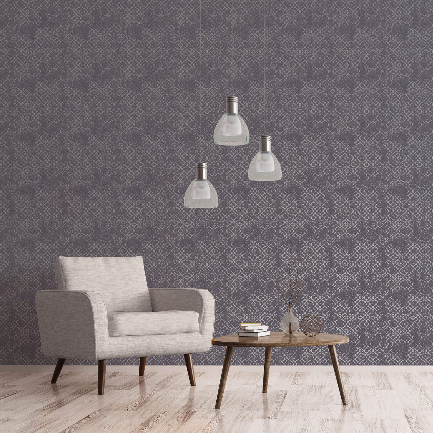 Aged Quatrefoil Purple/Silver from the Emporium Collection by Galerie Wallcoverings