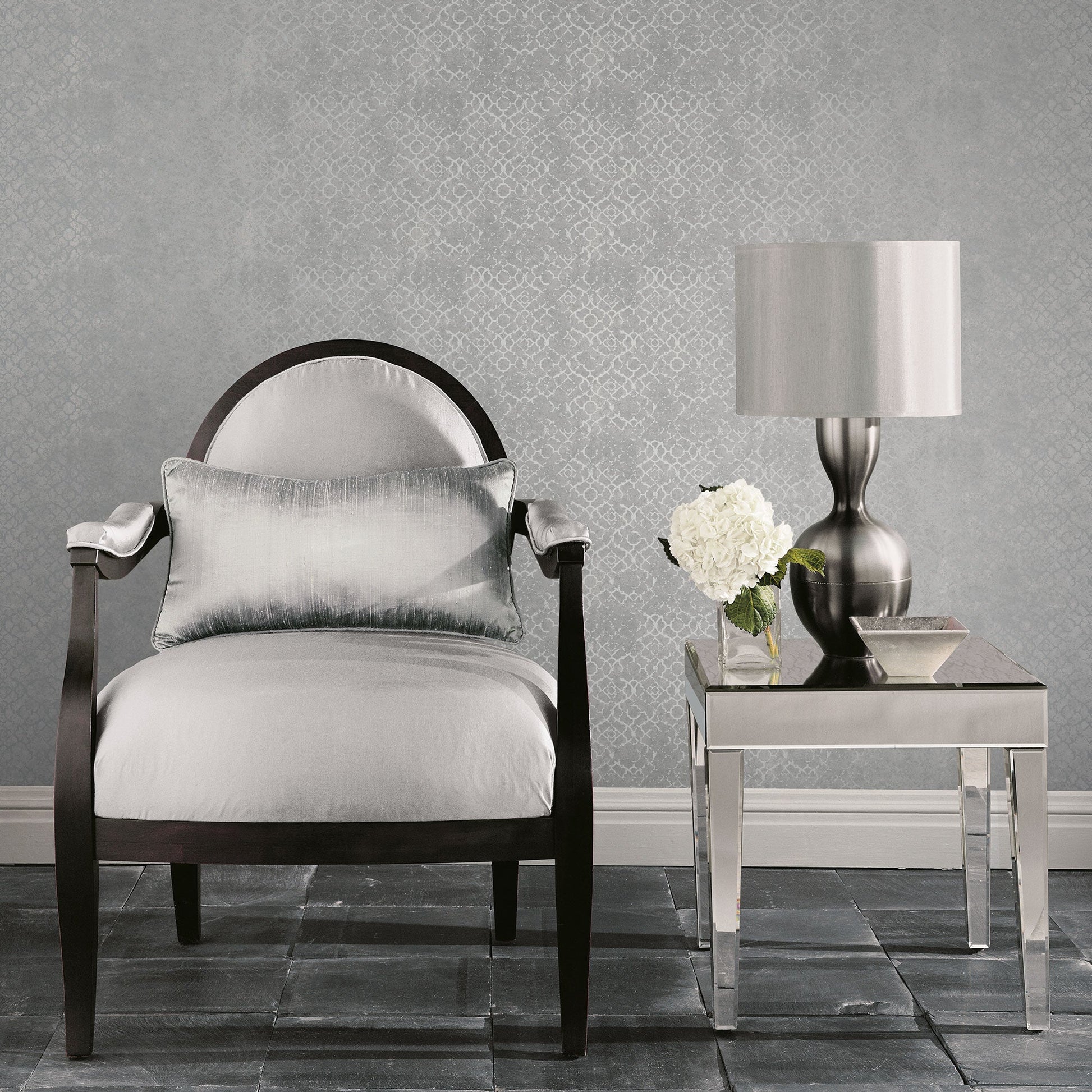 Aged Quatrefoil Silver from the Emporium Collection by Galerie Wallcoverings