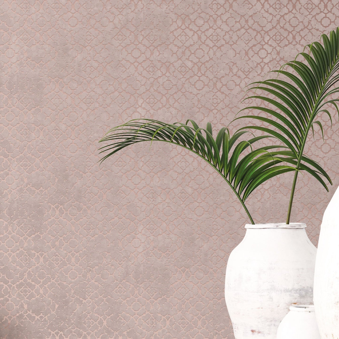 Aged Quatrefoil Pink/Rose Gold from the Emporium Collection by Galerie Wallcoverings