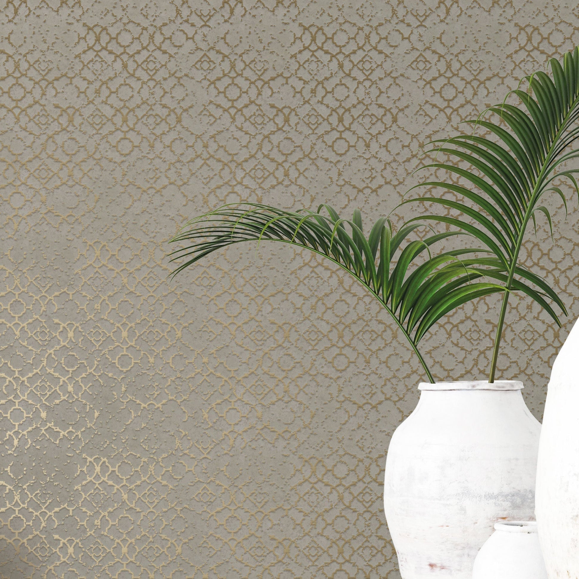Aged Quatrefoil Gold/Grey from the Emporium Collection by Galerie Wallcoverings