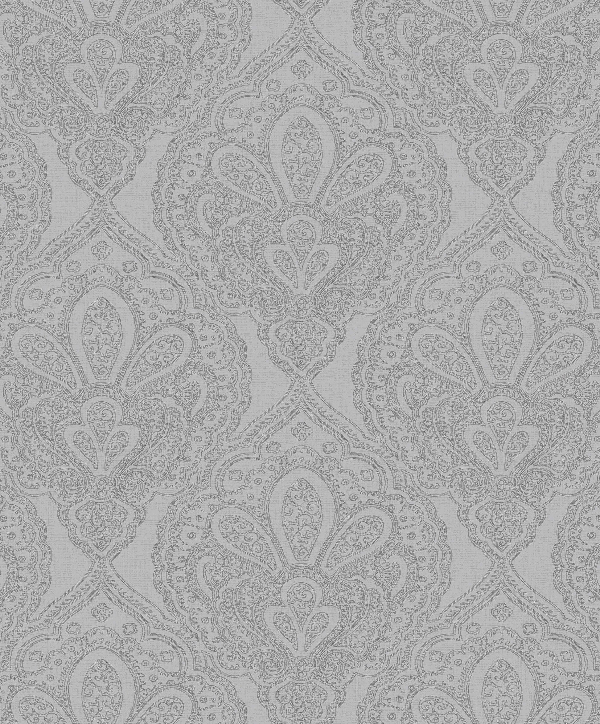 Mehndi Damask Silver from the Emporium Collection by Galerie Wallcoverings