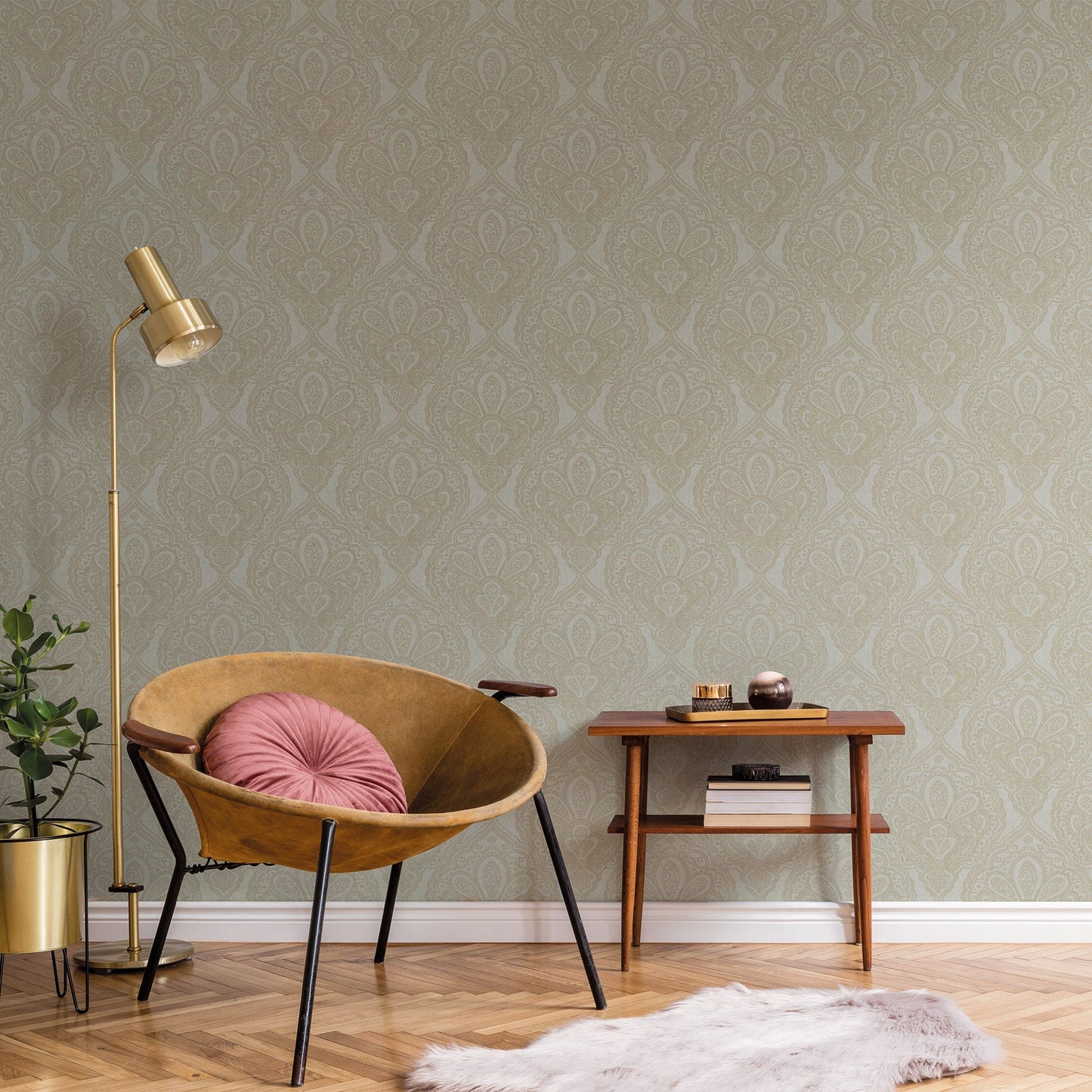 Mehndi Damask Grey/Gold from the Emporium Collection by Galerie Wallcoverings