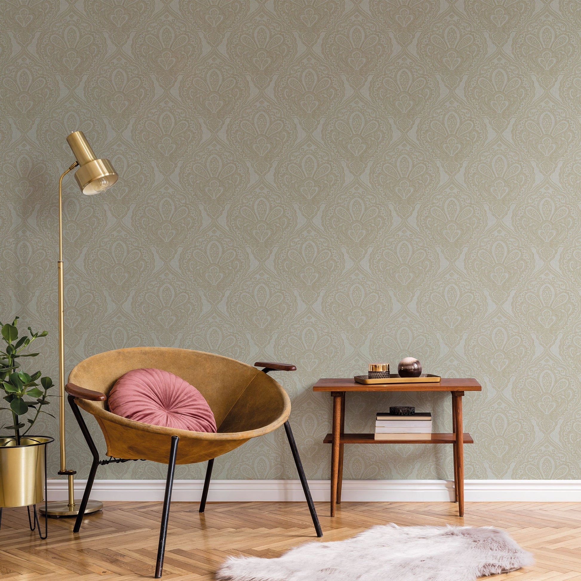 Mehndi Damask Grey/Gold from the Emporium Collection by Galerie Wallcoverings