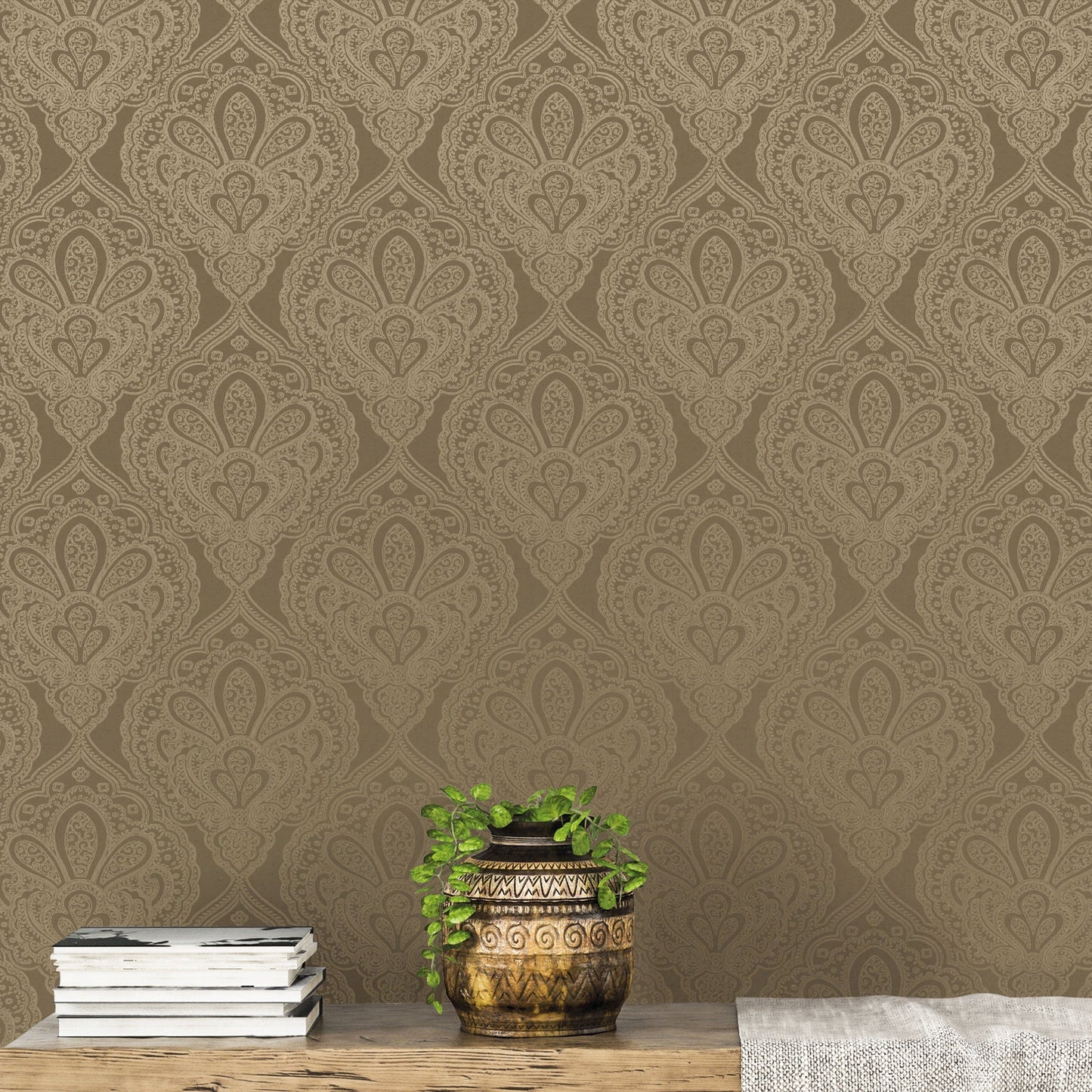 Mehndi Damask Deep Gold from the Emporium Collection by Galerie Wallcoverings