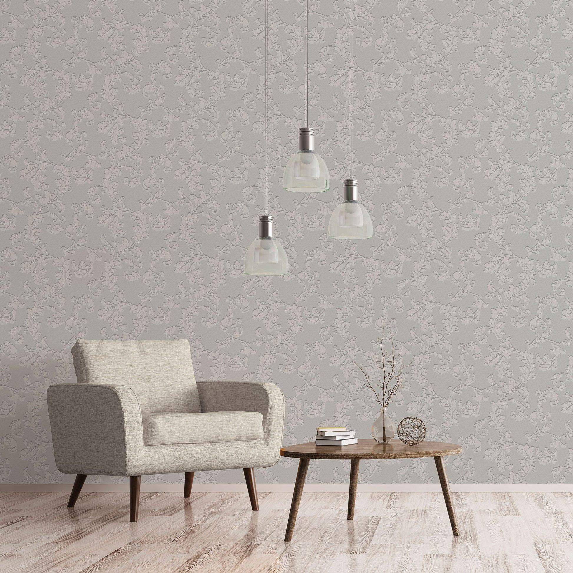 Acanthus Trail Soft Grey from the Emporium Collection by Galerie Wallcoverings