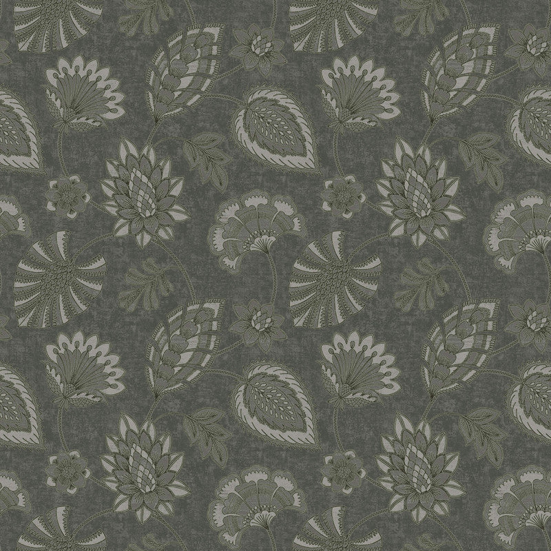 Sample Flower Fan Wallpaper in Deep Silver/Grey