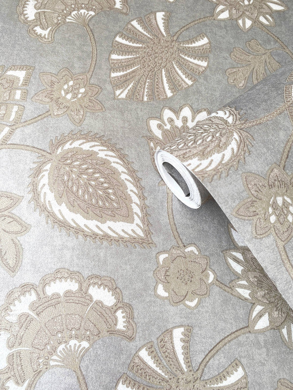 Flower Fan Wallpaper in Silver/Grey