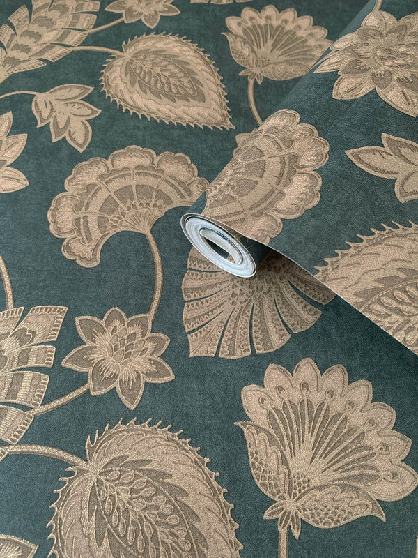 Flower Fan Wallpaper in Blue/Beige