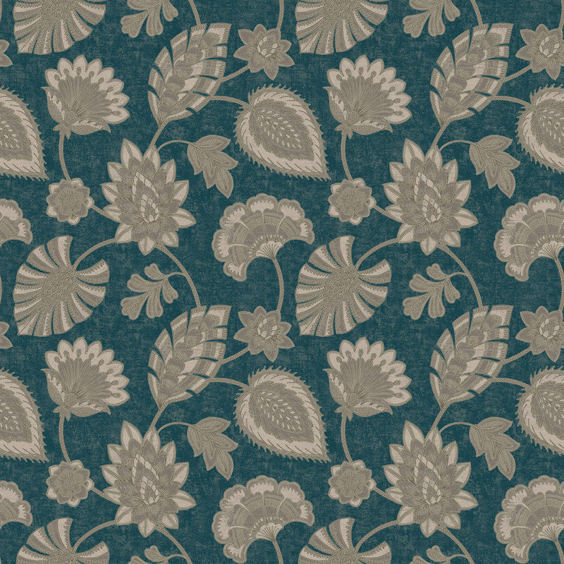 Flower Fan Wallpaper in Blue/Beige
