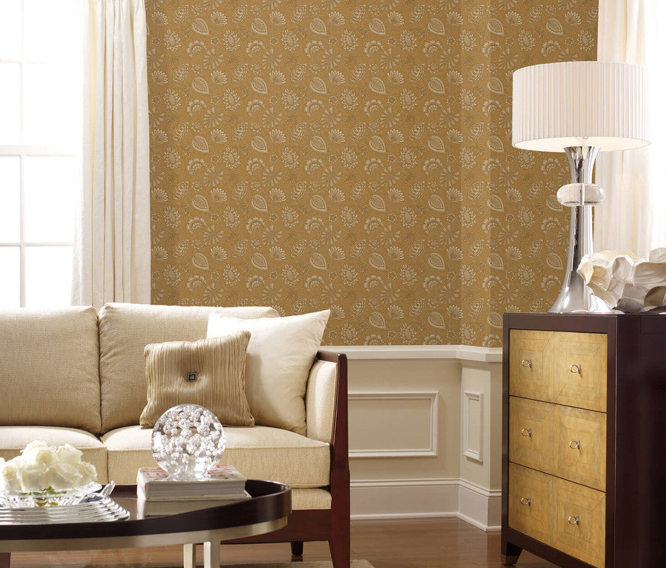 Flower Fan Wallpaper in Bronze/Brown
