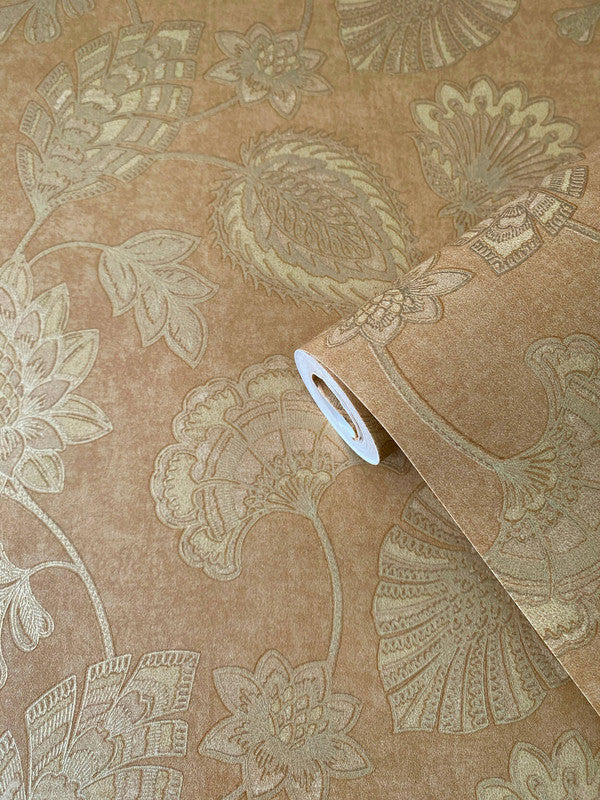 Flower Fan Wallpaper in Bronze/Brown