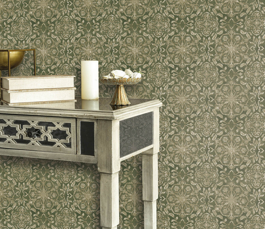 Floral Stripe Wallpaper in Deep Green