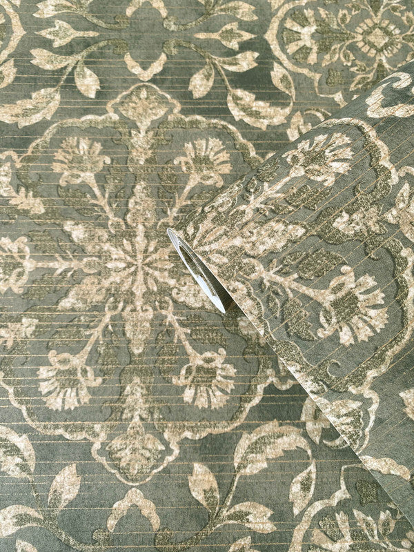 Floral Stripe Wallpaper in Deep Green