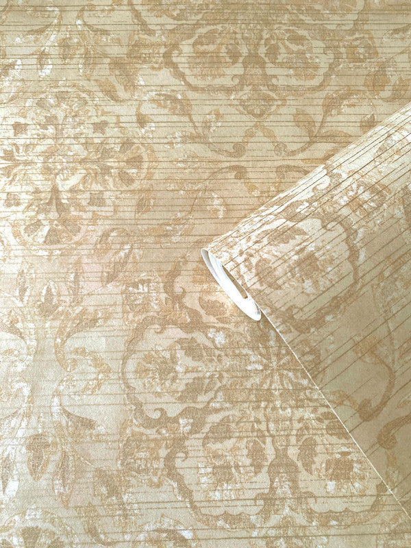 Floral Stripe Wallpaper in Beige