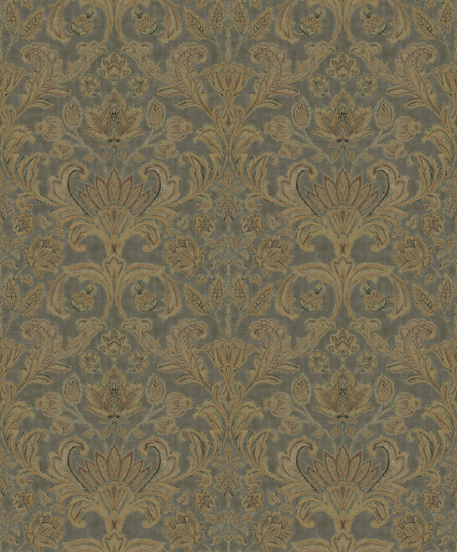 Damask Wallpaper in Green/Beige