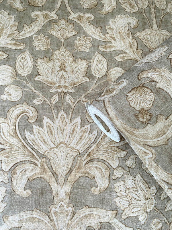 Damask Wallpaper in Bronze/Brown