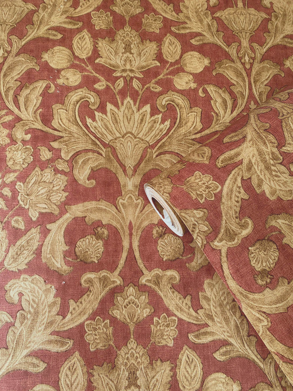 Damask Wallpaper in Red/Bronze/Brown