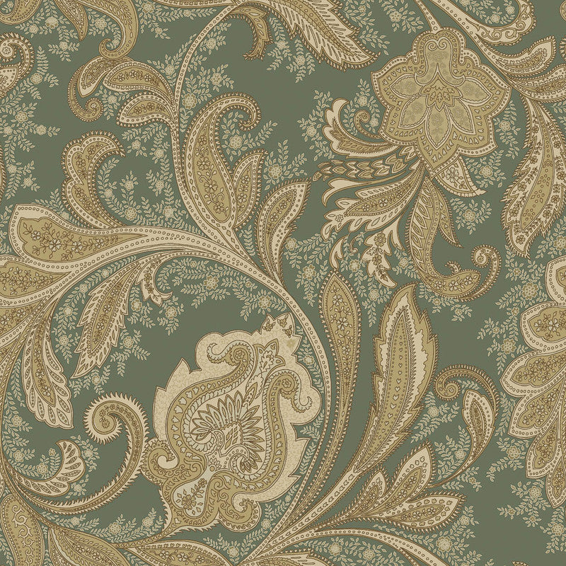 Paisley Wallpaper in Green/Beige