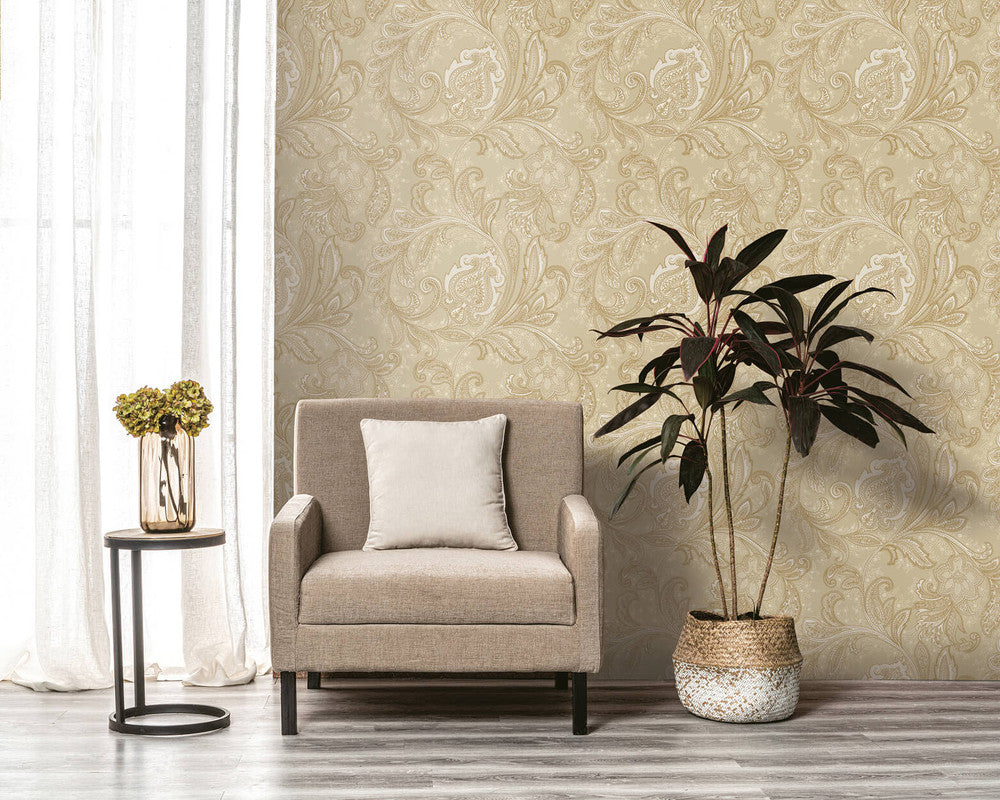 Paisley Wallpaper in Beige