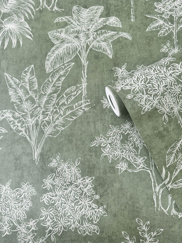 Floating Foliage Wallpaper in Green