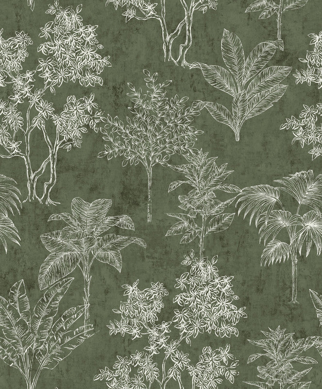 Sample Floating Foliage Wallpaper in Green