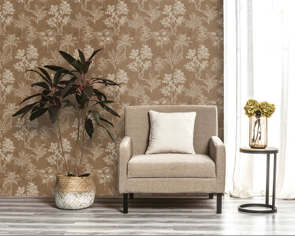 Floating Foliage Wallpaper in Beige