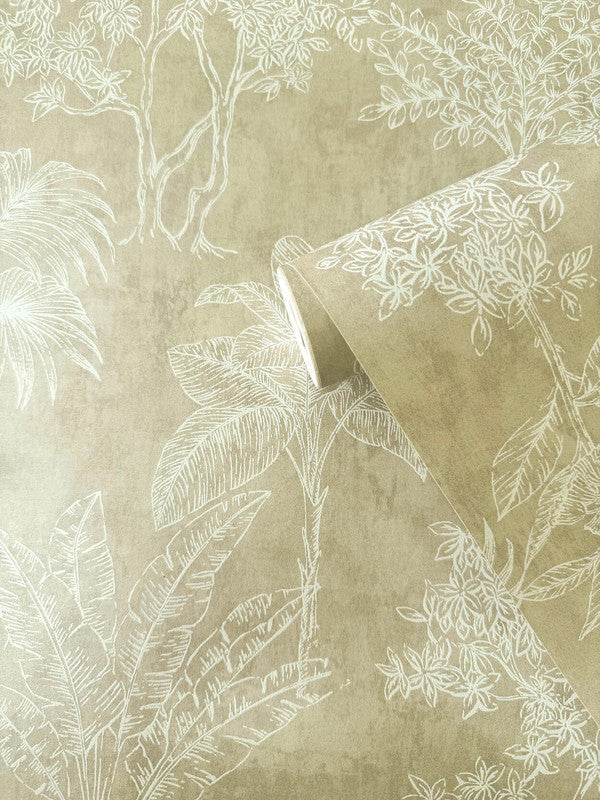 Floating Foliage Wallpaper in Bronze Brown