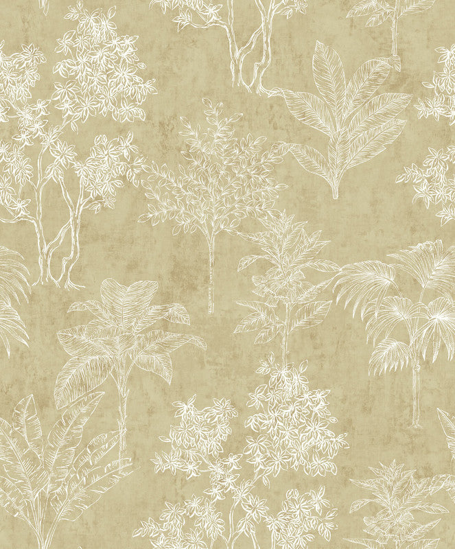 Floating Foliage Wallpaper in Bronze Brown