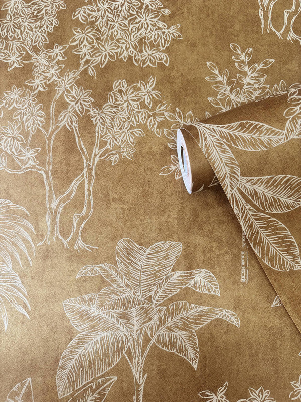 Floating Foliage Wallpaper in Gold
