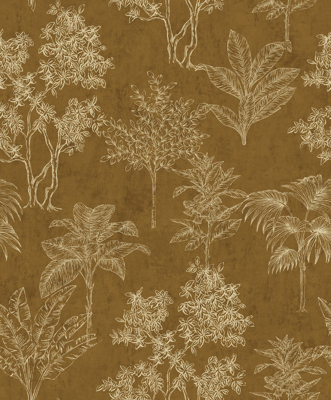Floating Foliage Wallpaper in Gold